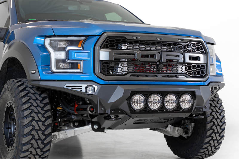 Ford F-150 Raptor Bumper - Front - Addictive Desert Designs - Bomber with 4 Rigid 360 6in Round Mounts - Hammer Black - `17-`20